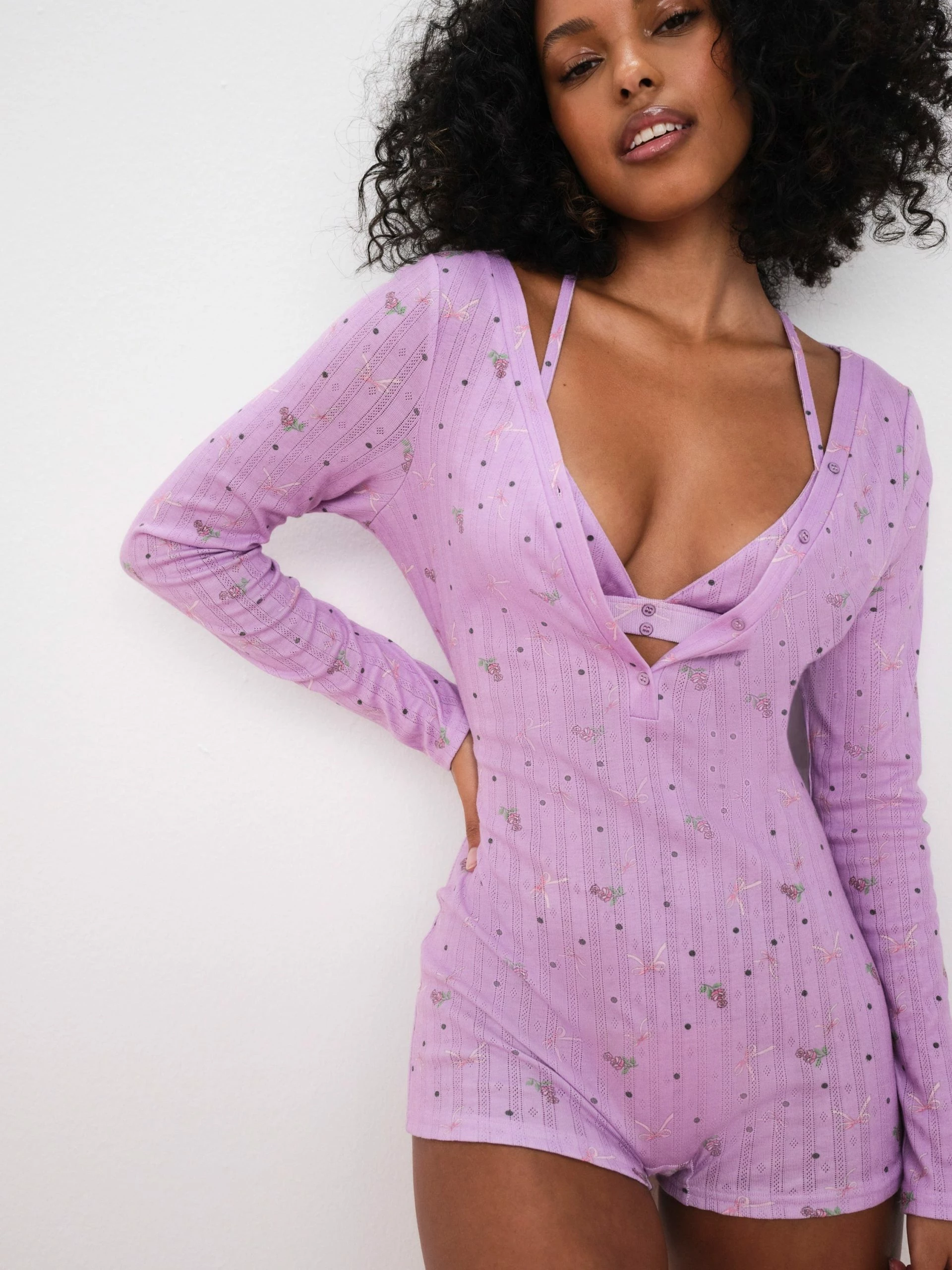 Pointelle Deep V Onesie 1 Pointelle Deep V Onesie